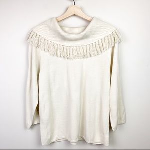 BOHO Crystal Kobe Tassel Fringe Cowl Neck Sweater